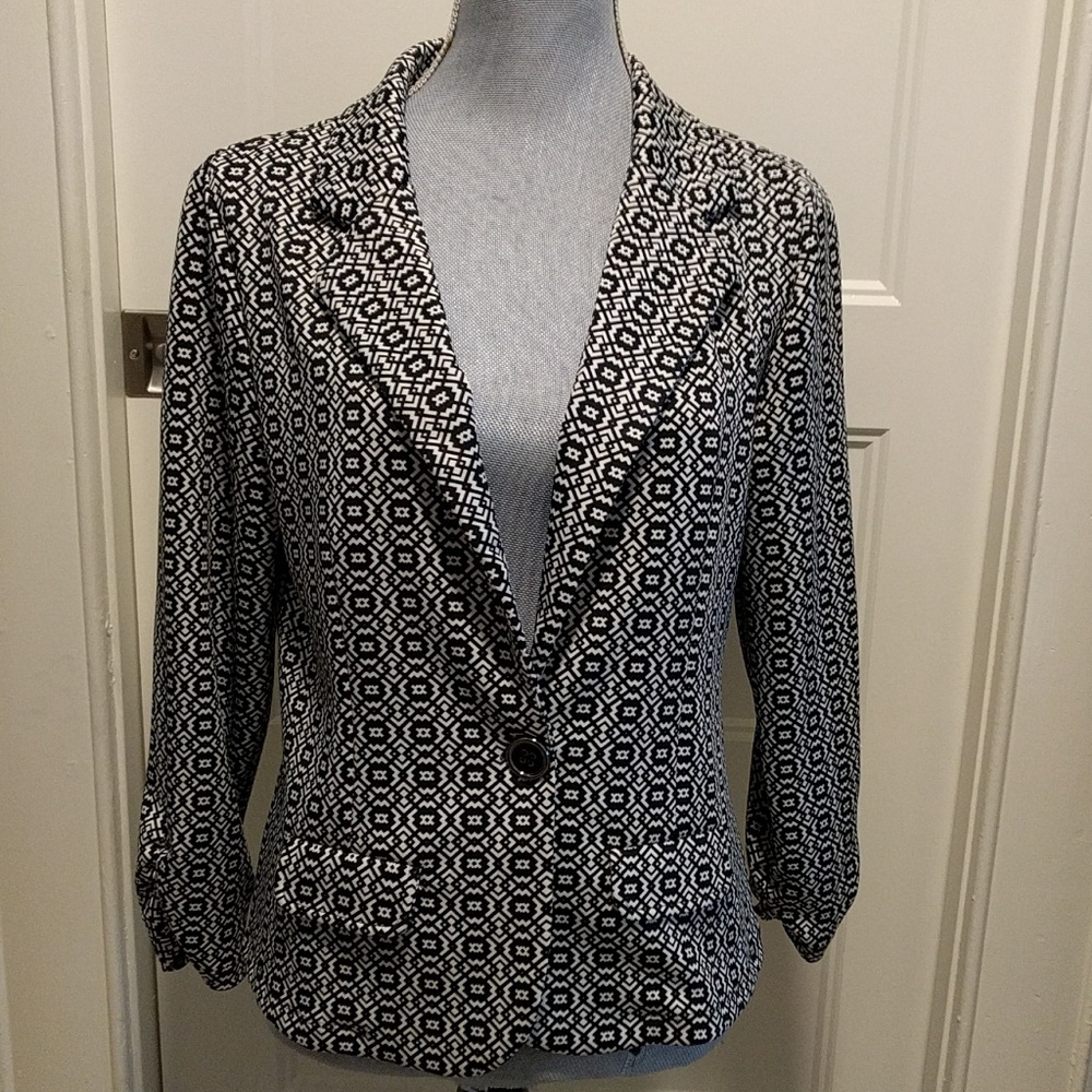 Robert Louis pattern geometric blazer jacket black white size medium